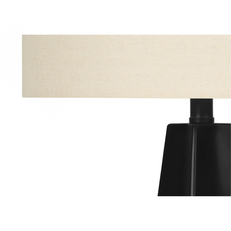 Lighting, H 27 po, lampe de table, résine noire, abat-jour beige, moderne