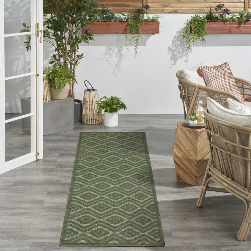 Tapis intérieur / extérieur à motif géométrique Konstantia, Tapis de couloir 2 pi 2 po x 7 pi 6 po