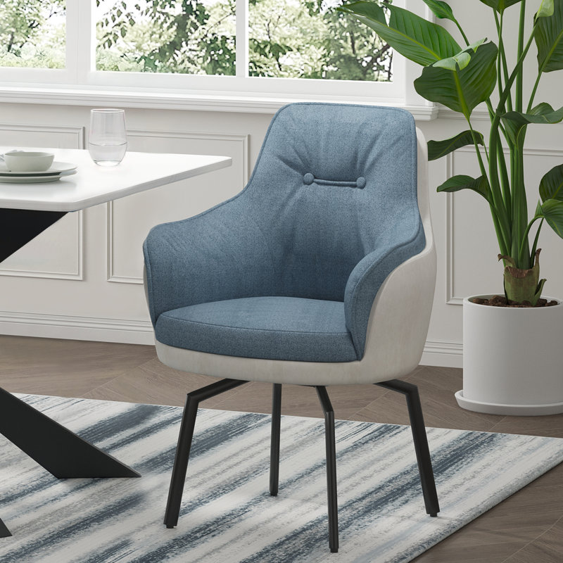 17.7"H Modern Two-Tone Upholstered Swivel Dining Armchair, Blue/White