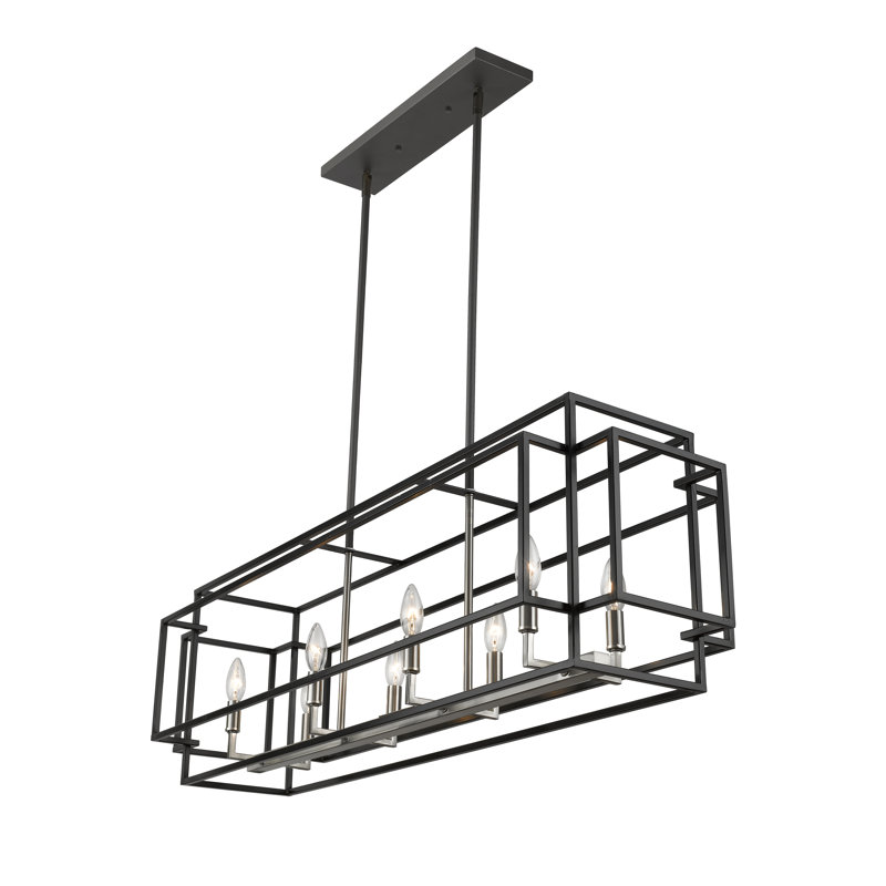 Luminaire suspendu linéaire à 8 lumières pour îlot de cuisine Orona, Noir / Nickel Brossé