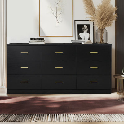 Modern 9-Drawer Dresser For Bedroom - Ample Storage Wide Chest Of Drawers, Sturdy & Safe