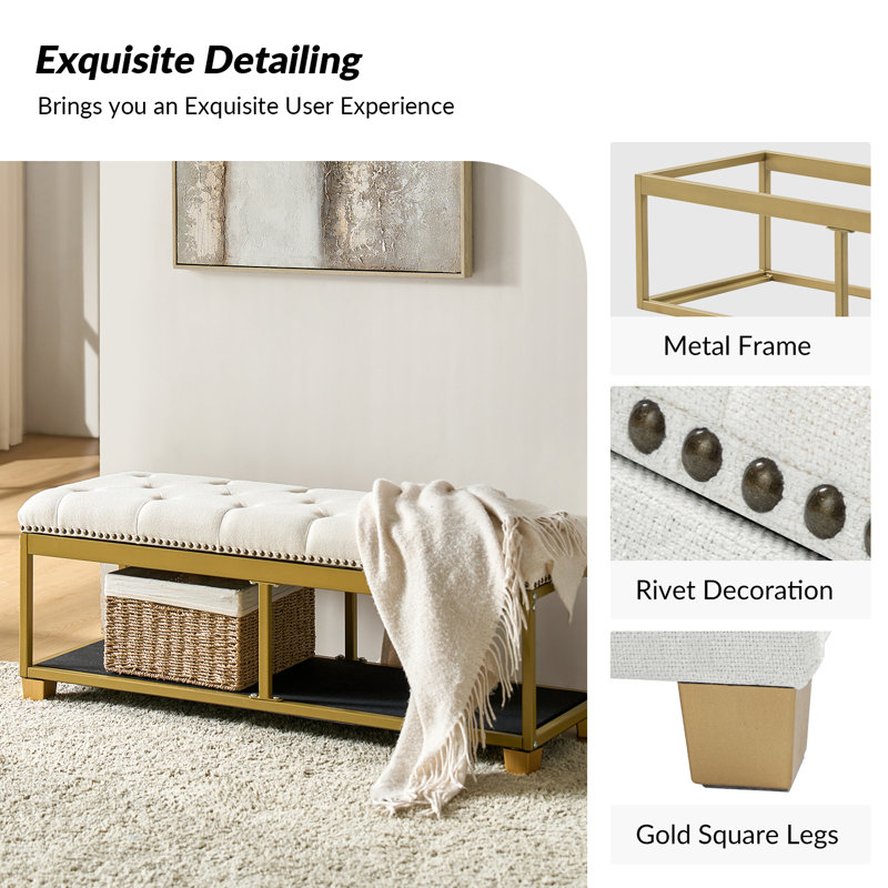 Lauris 43.75'' W Modern Storage Bench with Removable Cover and Nailhead Trim, White