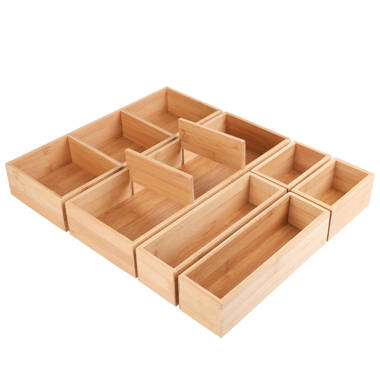 Drawer Organizer Bamboo Storage Box - Kitchen Bathroom Desk Wood Stackable Tray 9X6x2.5Inch Rebrilliant