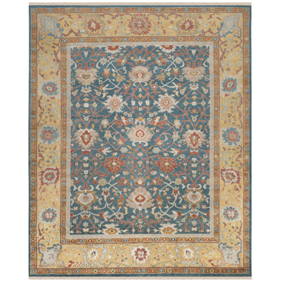 Sultanabad Aregua Hand Knotted Wool/Cotton Blue/Gold Area Rug