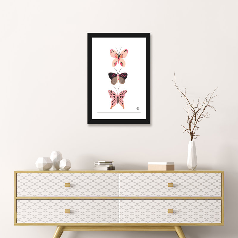 «Butterfly Trio», art encadré, H 24 po x l 16 po x P 1 po, Papier avec cadre noir