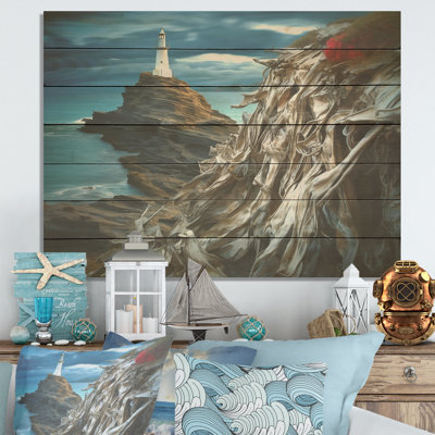 Coastal Lighthouse Guard II - Phare de plage sur impression sur bois