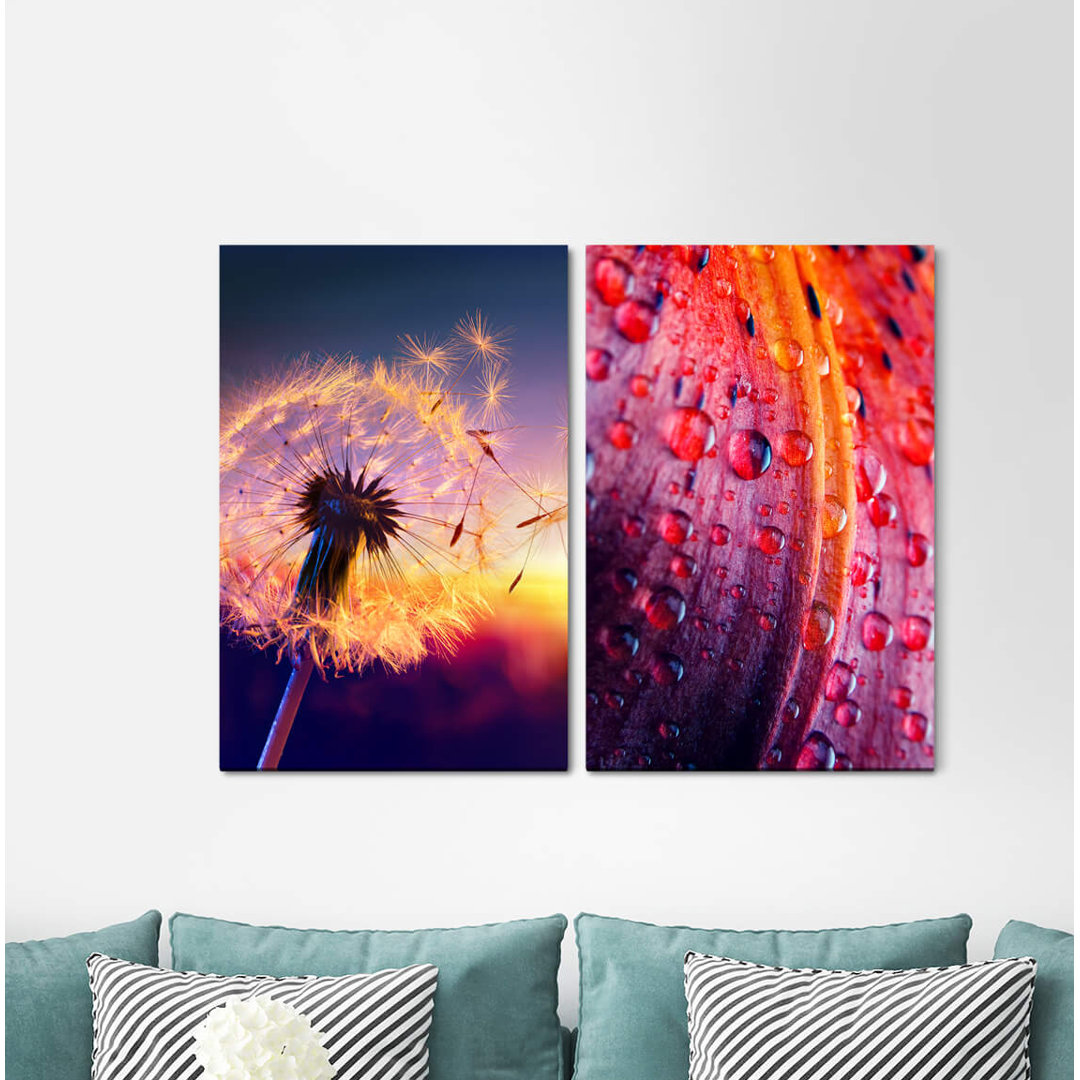 2-tlg. Leinwandbilder-Set - Fotografie „Blowball Summer Sunset Dusk Relaxing Calming Dreamlike”