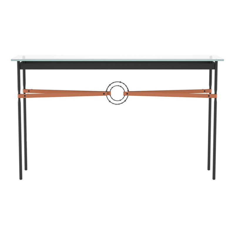 Console Equus, Noir, Fer naturel, Cuir châtaignier