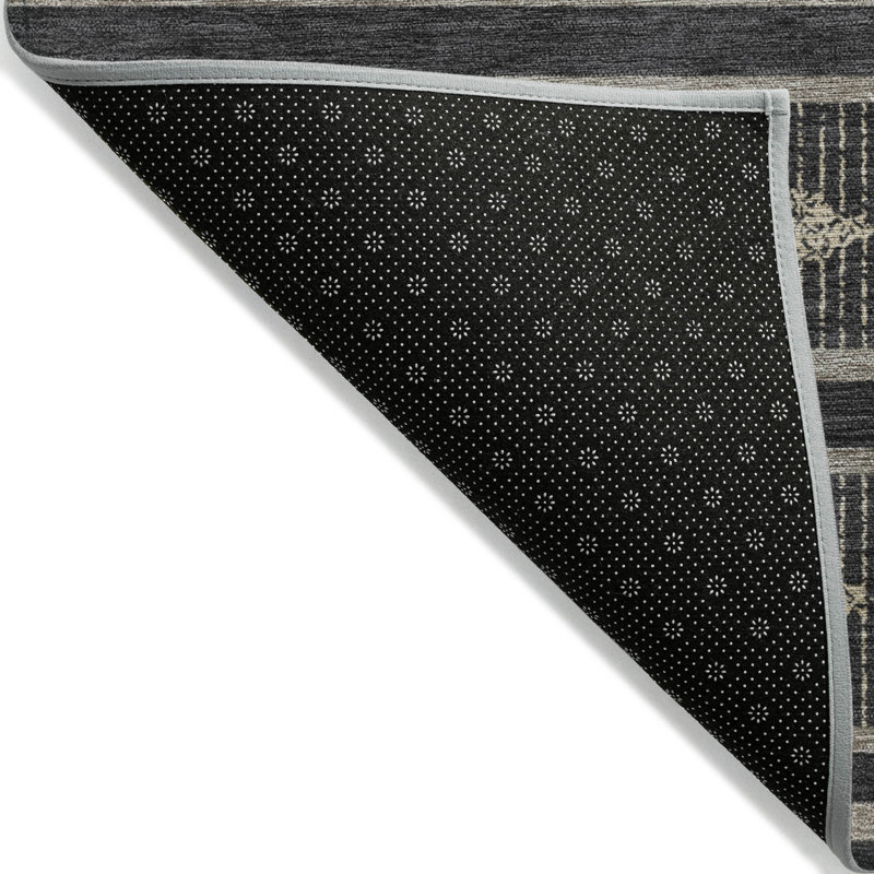 Black and Beige Round Diamond Pattern Washable Synthetic Rug