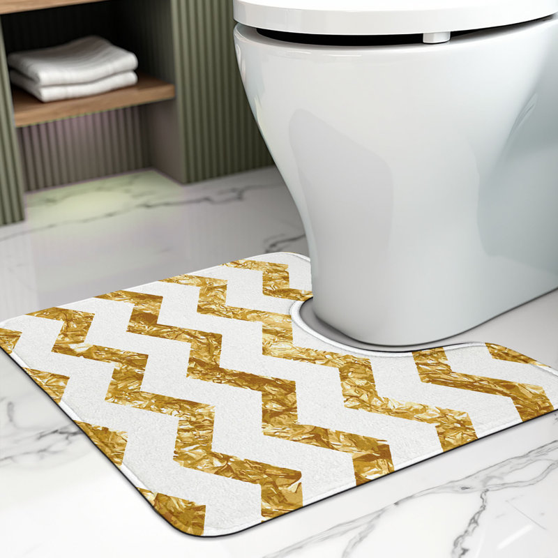 Tapis de salle de bain en U à chevrons blanc mat 20 po