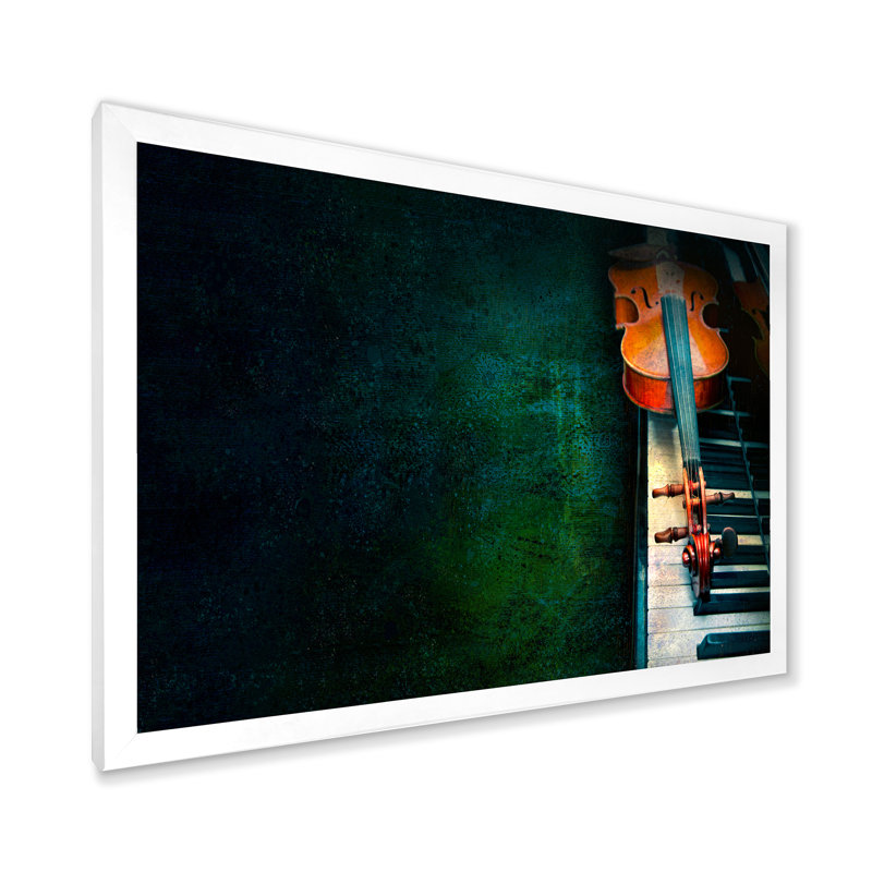 Abstrait violon sur le piano - décoration murale moderne en toile, H 44 po x l 34 po x P 1,5 po, Cadre photo blanc
