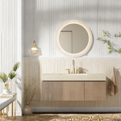 Meuble-lavabo et lavabo flottant Modern, plateau en travertin Roma