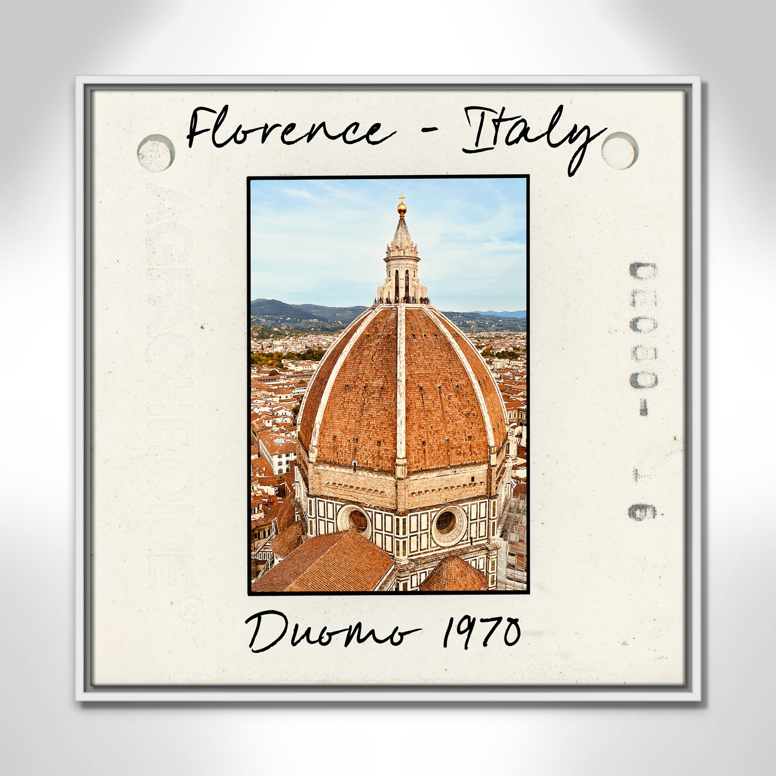 Travel Slide Collection "Florence, Italy - Duomo" Print, 25.5" H x 25.5" W x 2" D, White Floater Framed Canvas