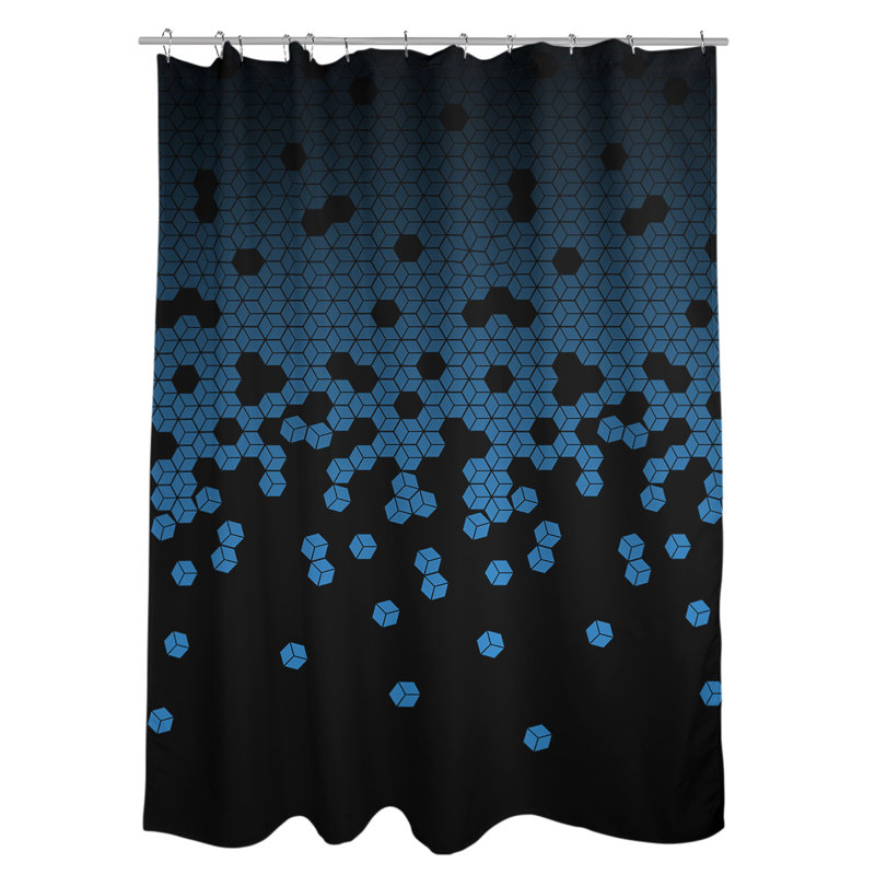 Rideau de douche simple à culbutage cube, Bleu / Noir