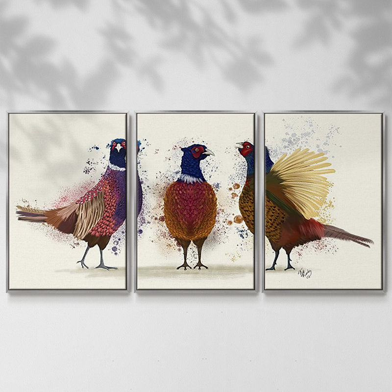 Trio de faisans 3 pièces, H 40 po x l 78 po x P 2 po, Argent
