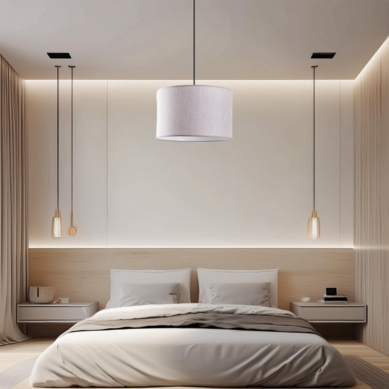 Lustre en métal avec capuchon en coton, Gris