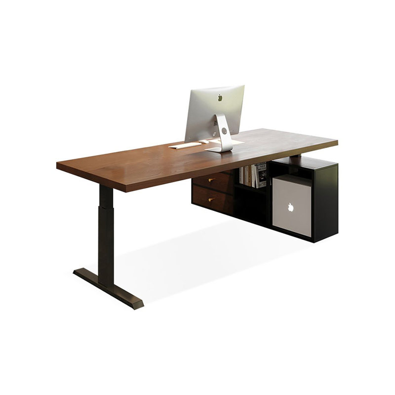 Brown + Black Rectangular Solid Wood desks, 47.24" H x 62.99" W x 31.5" D, Left Hand Return
