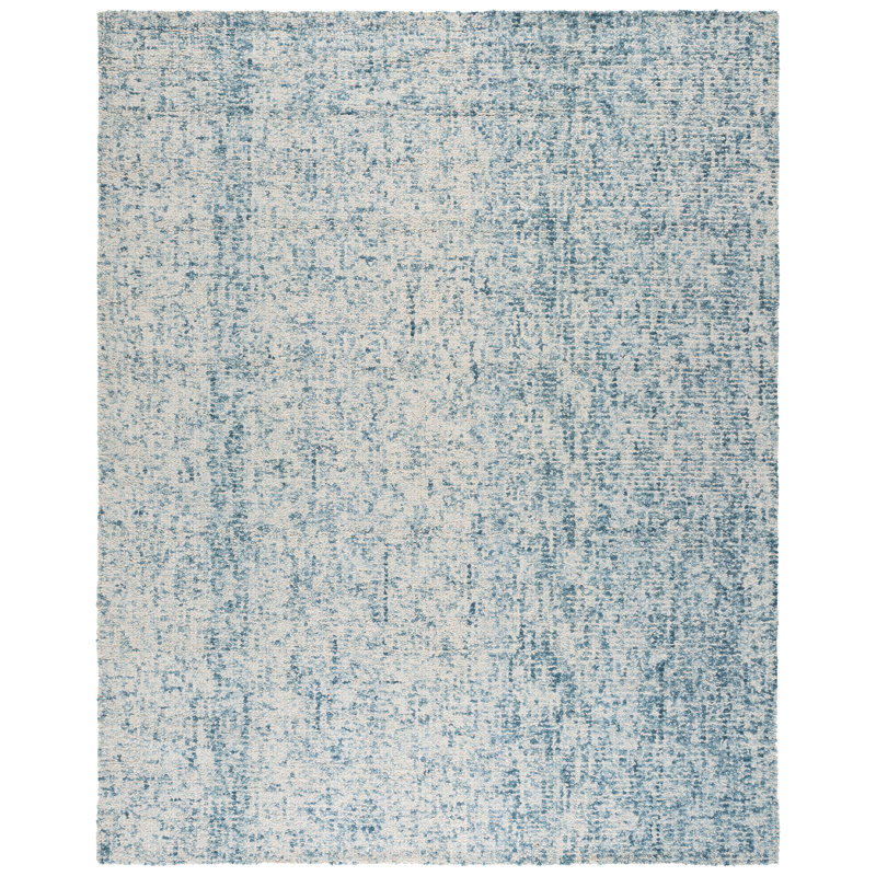 Geline Abstract Hand Tufted Wool/Cotton Abstract Rug in Blue/Ivory, Rectangle 8' x 10'