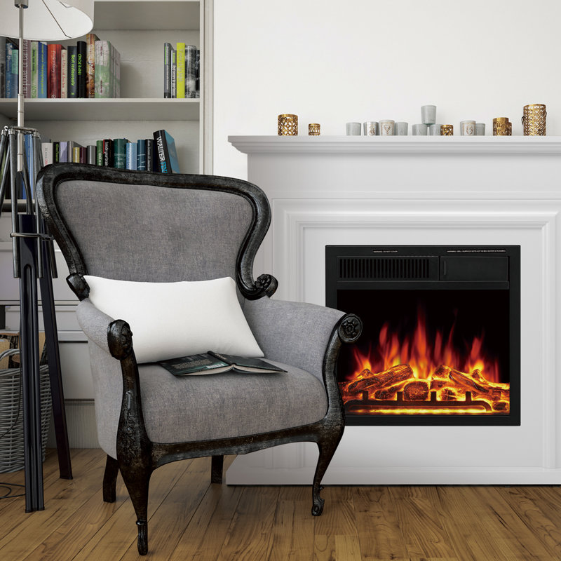 Manteau de cheminée électrique 36 "avec télécommande et flamme réglable, Blanc
