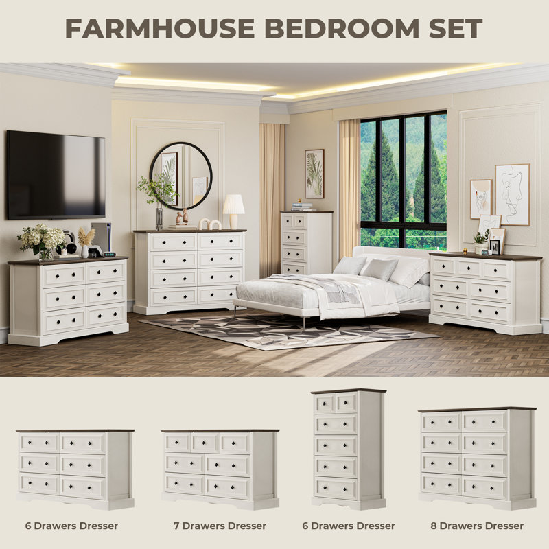 Commode 8 tiroirs Farmhouse, 8 Drawers-Antique  White