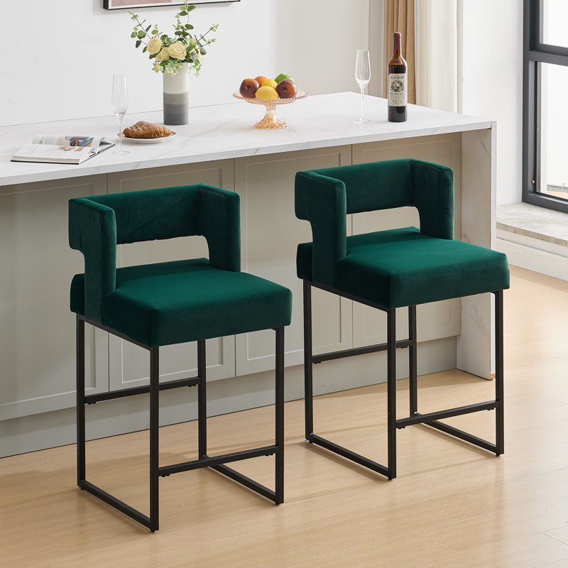 Tabouret de comptoir rembourré de 26 po avec structure en métal (ensemble de 2), Vert, Noir, noir, noir, noir