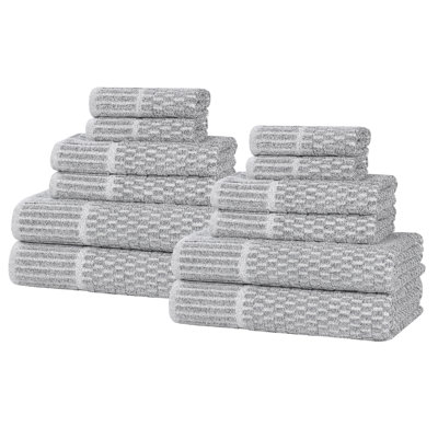 Juno Viscose Cotton Blend Medium Weight Textured Checkered Ribbed Border Towel Set