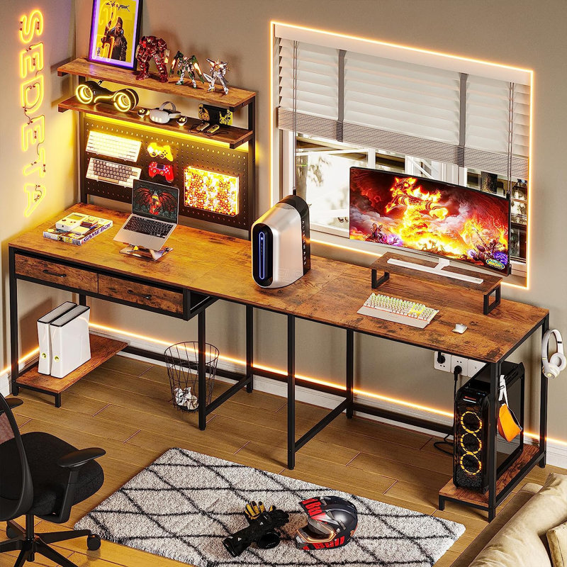 Tyreshia L-Shaped Computer Desk with Hutch, 58.1" H x 89.7" W x 18.9" D, Light Oak