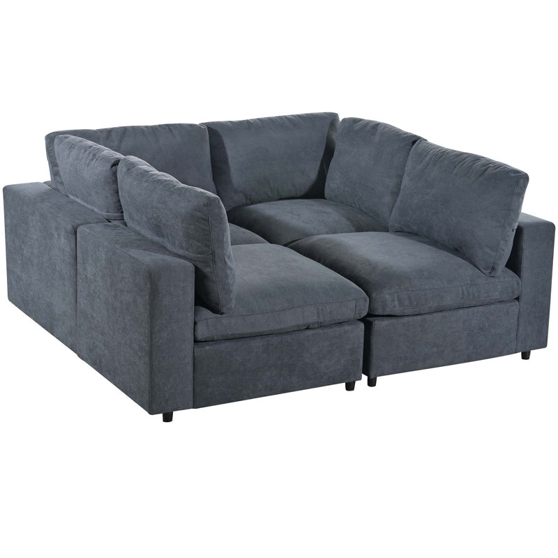 Dextin Upholstered L-Shaped Sectional Reversible, Gray Polyester