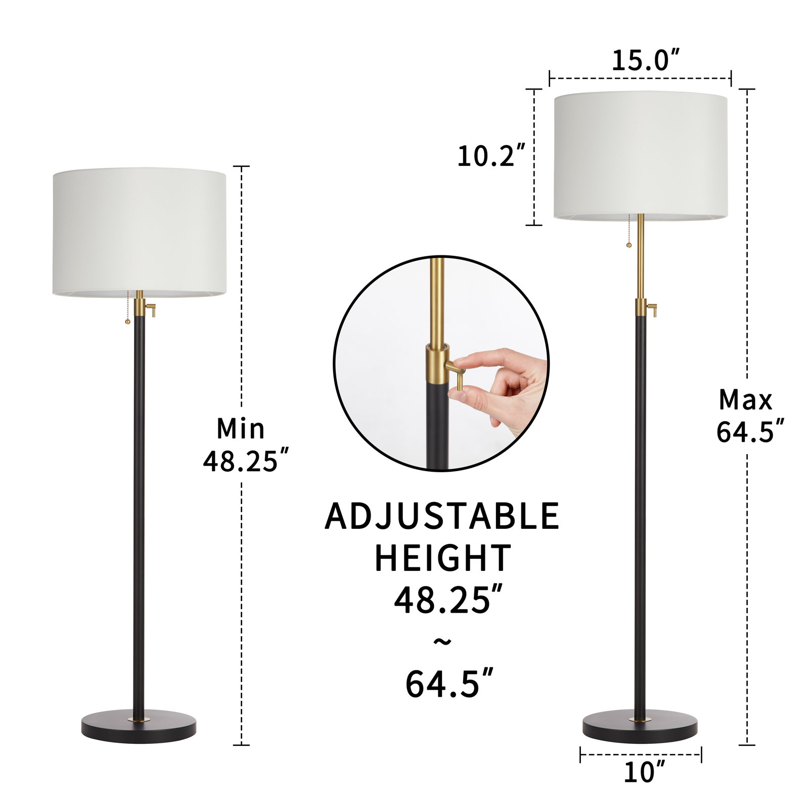 Kelliann 64.5" Adjustable Floor Lamp, Black/Gold
