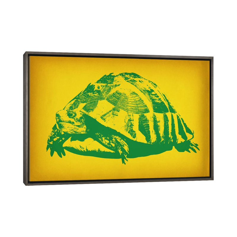Tortue verte - impression sur toile, Aucun mat, H 26 po x l 40 po x 1,5 po, Toile encadrée de bois rustique foncé
