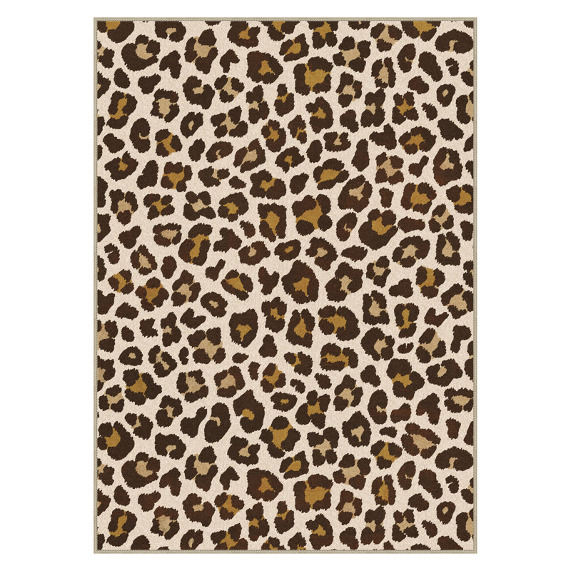 Tapis brun / brun clair à imprimé animal Leopard, Rectangulaire 8 pi x 10 pi