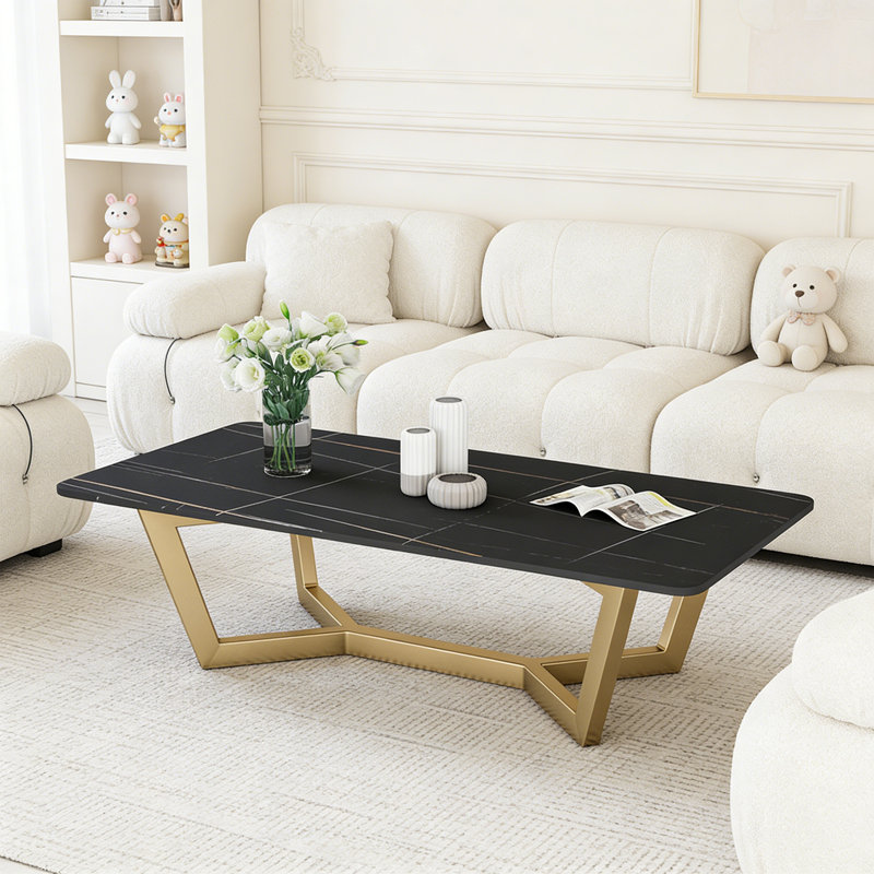 Table basse moderne et luxueuse, Noir, H 17,71 po x L 47,24 po x l 23,62 po, Doré