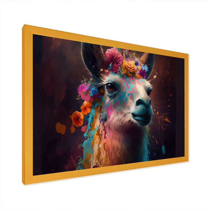 Floral Lama II - reproduction sur toile, L 40 po x H 30 po, Impression dorée sur toile encadrée