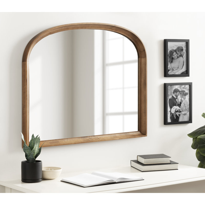 Miroir d'appoint mural Daquan, Bois massif, 28 po x 34 po, Brun
