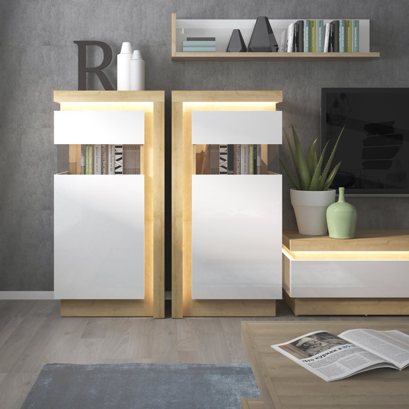 Glyndon Unfinished TV Stand for TVs up to 65", Riviera Oak/White High Gloss