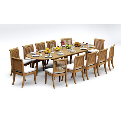 11 Pcs Grade-A Teak Wood Dining Set: 118" Double Extension Oval Table  Giva Armless Chairs #11GV2600