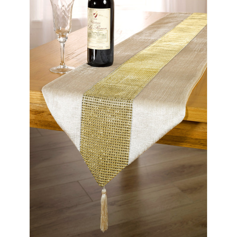 Adrie Table Runner, White/Gold, 33cm W x 228cm L