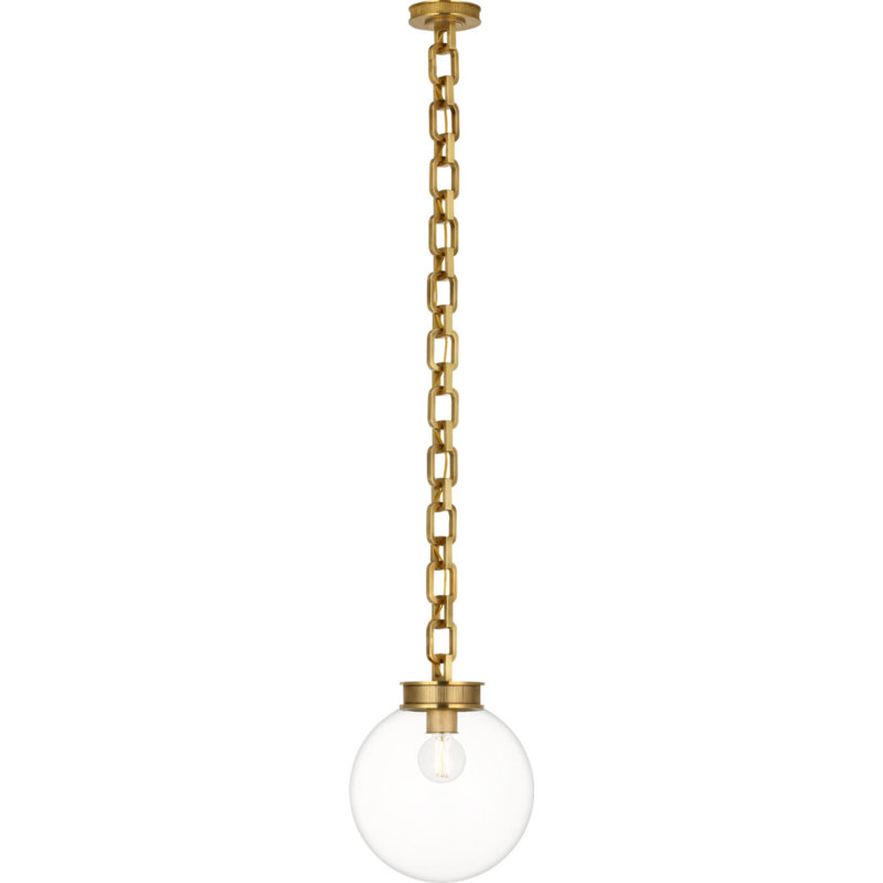 Bellamy 1 Light Statement Chain 12" Globe Chandelier, Clear, Soft Brass