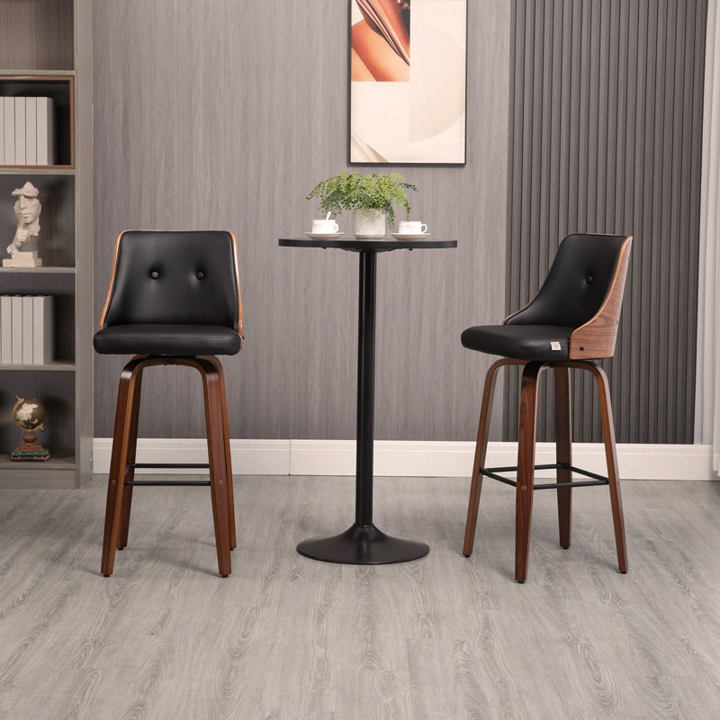 HOMCOM Bar Height Bar Stools, PU Leather Swivel Barstools with Footrest and Tufted Back, Set of 2, Black