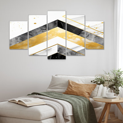 Chevron gris et blanc - art mural géométrique 5 pièces