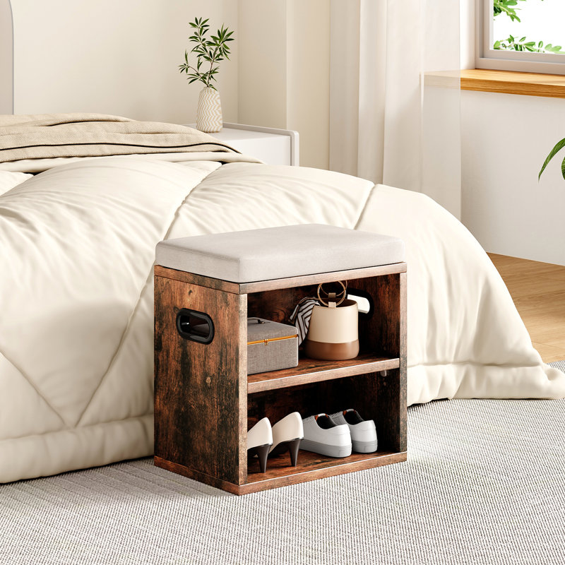 4 Pair Shoe Storage Bench, Brown/Beige