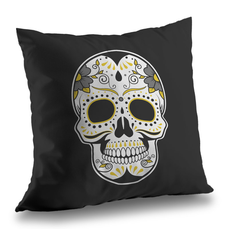 Mexican Sugar Skull Art - Gray – Throw Pillow Cover Only, Double-Sided Print, Insert Not Included