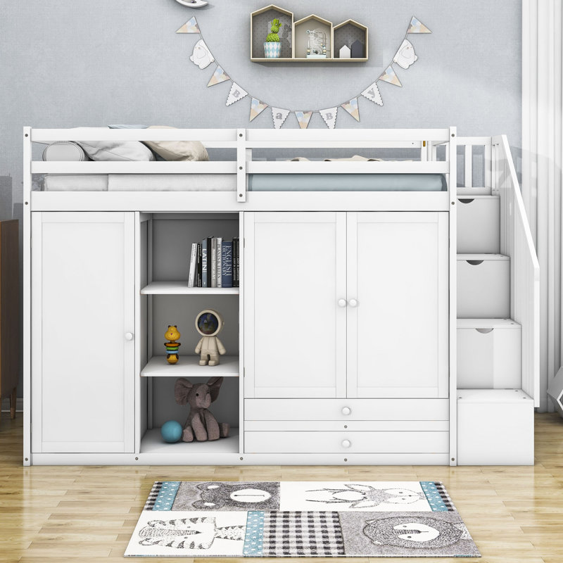 Filaretos Kids Twin Loft Bed with Drawers, White