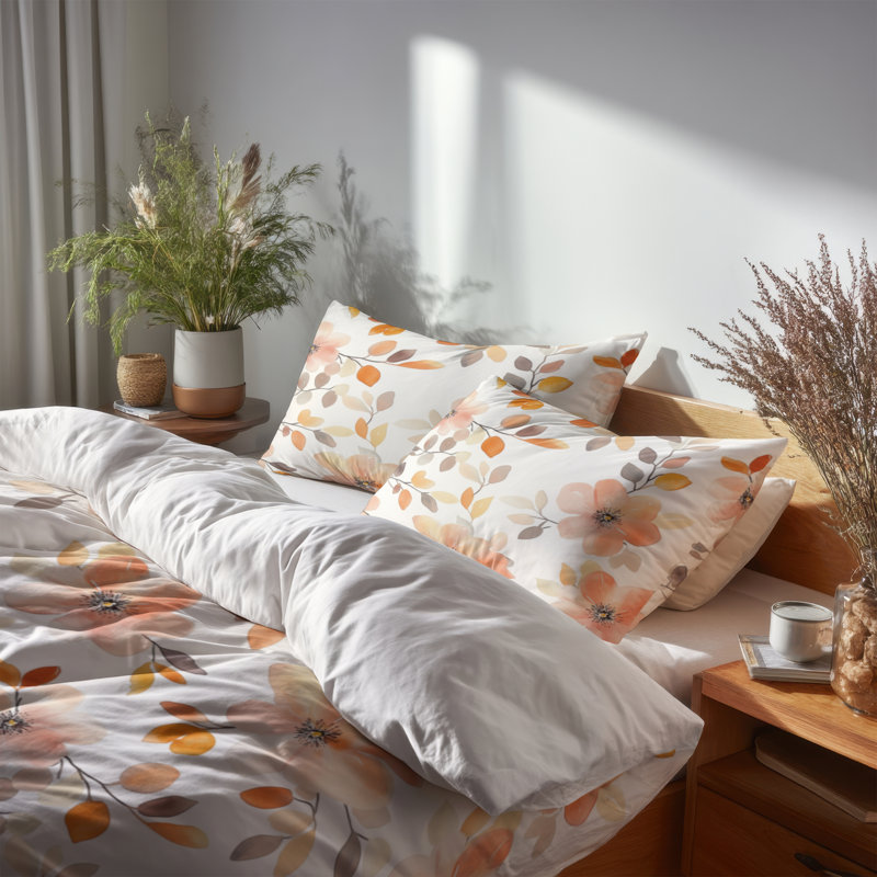 Ensemble de literie 3 pièces Boho - Ensemble de housse de couette et coussin décoratif à motif floral
