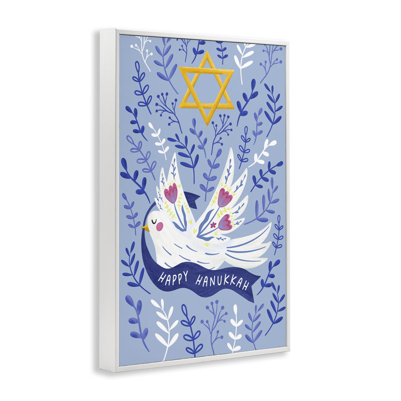 Happy Hanukkah Dove & Florals, estampe numérique, design par JJ Design House LLC, H 18 po x l 12 po