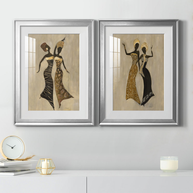 «Celebration I», ensemble de 2 reproductions d'art, H 18,5 po x l 49 po x P 1,5 po, Papier avec cadre argenté, Blanc