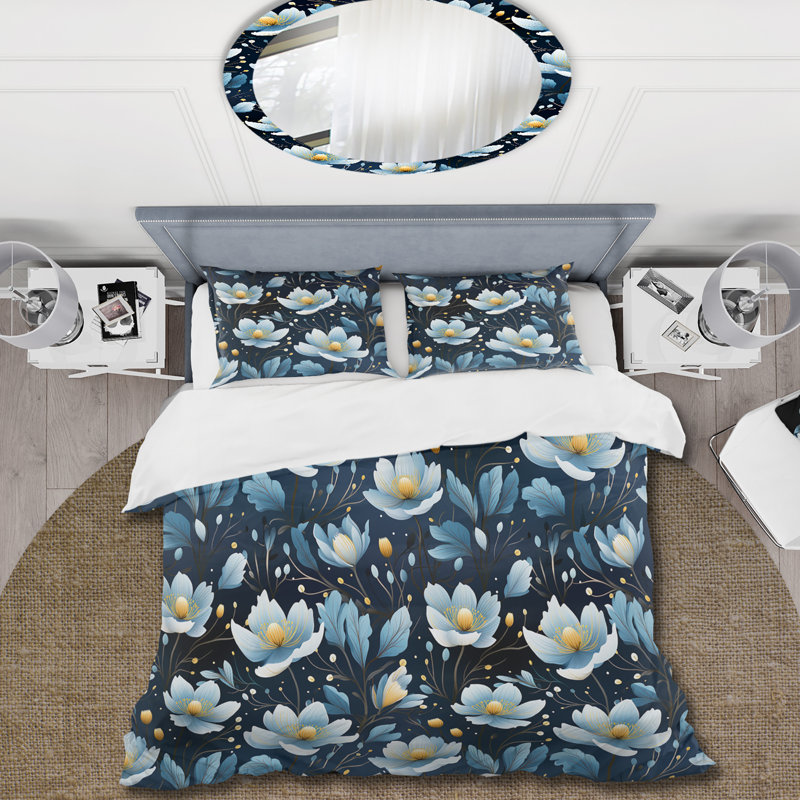 Mystic Aura Blue Blossum Fusion - Ensemble de housse de couette à motif floral