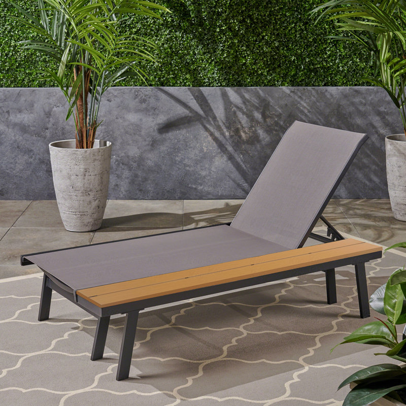 Wooden Side Table, Chaise Lounge With Attached, 1Pc