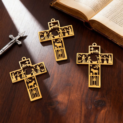 Creatives Hollowed Out Cr Oss Pendant Accessories Handmade DIY Jewelry Materials Three Dimensional Carvings Of Characters And Animals Pendant Gifts