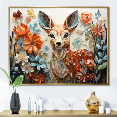 " Coral Blue Line Art Whimsical Animals " Mixed Media Print